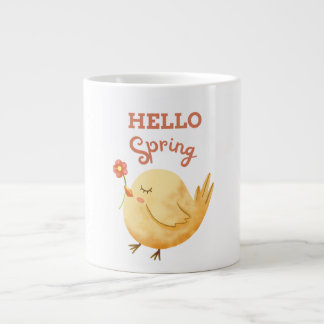 HELLO Spring Yellow Baby Bird Holding Blume Jumbo-Tasse