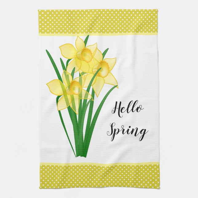 Hello Spring Yellow Daffodil Geschirrtuch (Vertikal)