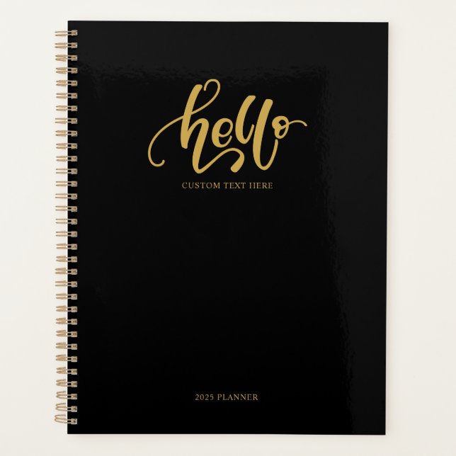 Hello Stylish Black & Gold Calligraphy Script Planer (Vorderseite)