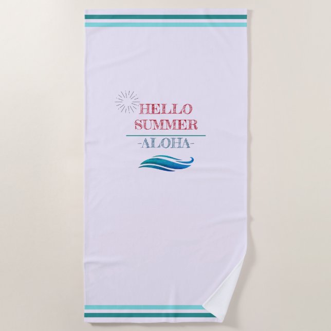 "Hello Summer Aloha" Tropical Vibes Strandtuch (Vorderseite)