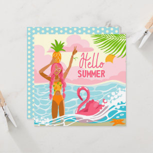 Hello Summer Beach Girl Grußkarte Karte