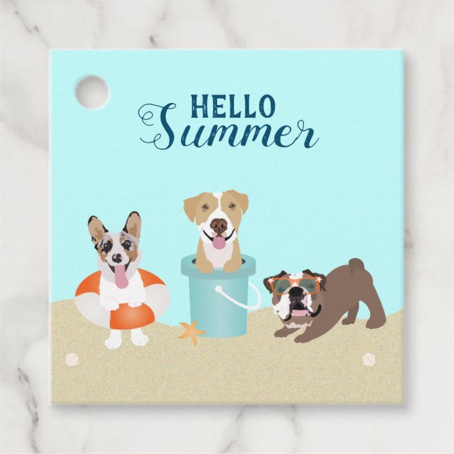 Hello Summer Beach Hogs Blue Orange Geschenkanhänger (Vorderseite)