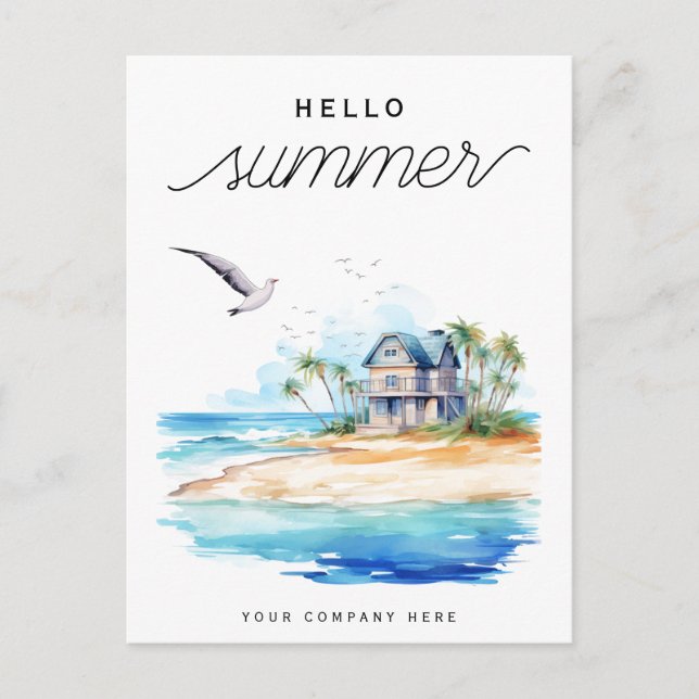 Hello Summer Beach House Ocean Business Postkarte (Vorderseite)