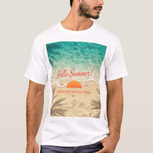 Hello summer beach sunset graphic t-shirt