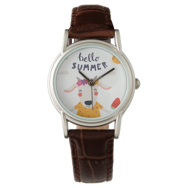 Hello summer, braune, klassische Frau Armbanduhr (Vorderseite)