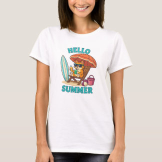 Hello Summer Cat T - Shirt - Niedlich Cartoon Beac