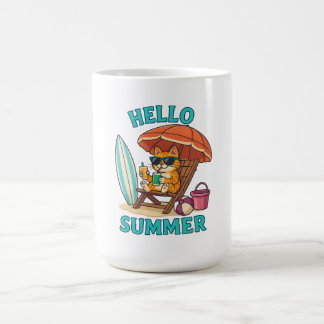 Hello Summer Cat T - Shirt - Niedlich Cartoon Beac Kaffeetasse