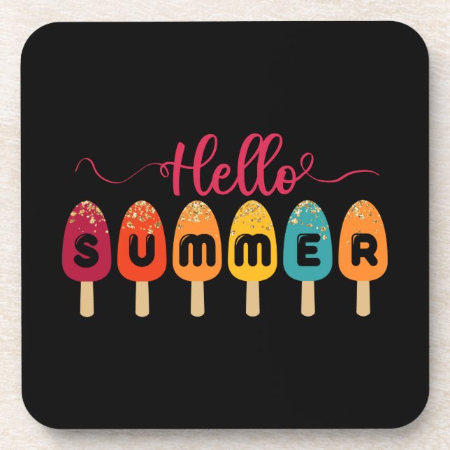 Hello Summer Colorful Popsicle Getränkeuntersetzer (Vorderseite)