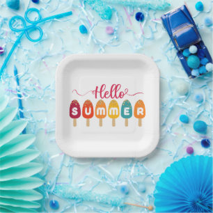Hello Summer Colorful Popsicle Pappteller