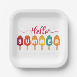 Hello Summer Colorful Popsicle Pappteller