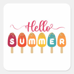 Hello Summer Colorful Popsicle Quadratischer Aufkleber