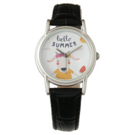 Hello summer, klassische schwarze Lederfrau Armbanduhr
