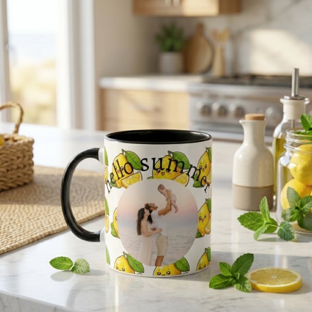 Hello Summer Lemon Custom Photo Mug Gift Tasse (Von Creator hochgeladen)