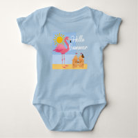 Hello Summer Pink Flamingo Design - Baby Jersey Bo