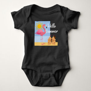 Hello Summer Pink Flamingo Design - Baby Jersey Bo Strampler