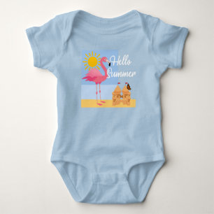 Hello Summer Pink Flamingo Design - Baby Jersey Bo Strampler