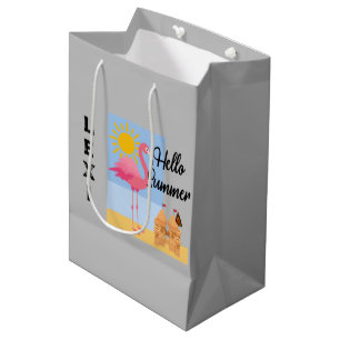 Hello Summer Pink Flamingo Design - Geschenktasche Mittlere Geschenktüte