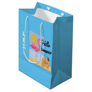 Hello Summer Pink Flamingo Design - Geschenktasche Mittlere Geschenktüte