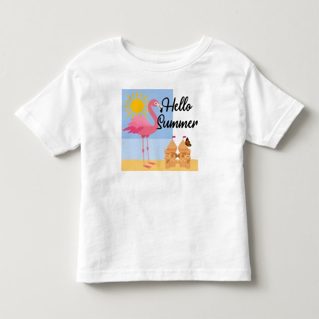 Hello Summer Pink Flamingo Design - Kleinkind Fine Kleinkind T-shirt (Vorderseite)