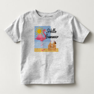 Hello Summer Pink Flamingo Design - Kleinkind Fine T-shirt