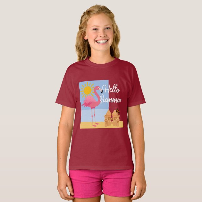 Hello Summer Pink Flamingo Design - Kleinkind Fine T-Shirt (Vorne ganz)