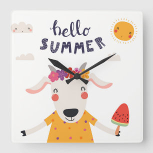 Hello summer - Quadratische Acryluhr Wanduhr
