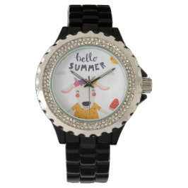 Hello summer Strass Schwarzemaillegierung Armbanduhr