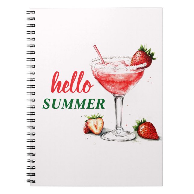 Hello Summer | Strawberry Cocktail Notebook Notizblock (Vorderseite)