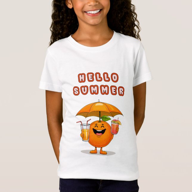 Hello Summer" Text mit niedlich orange T-Shirt (Vorderseite)