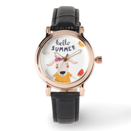 Hello-Summer-Viereck-Lederuhr Armbanduhr