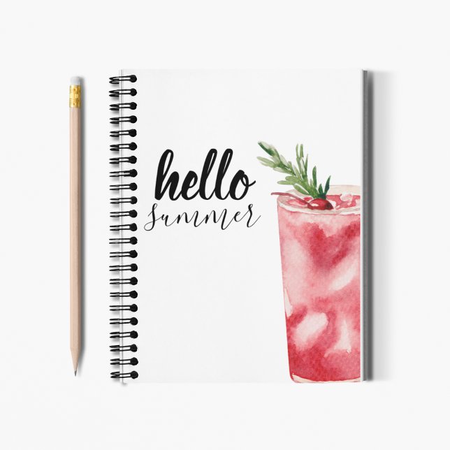 Hello Summer Watercolor Red Cherry Cocktail Notizbuch (Von Creator hochgeladen)