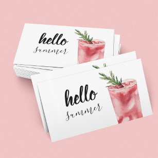 Hello Summer Watercolor Red Cherry Cocktail Visitenkarte