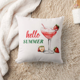 Hello Summer Watercolor Strawberry Cocktail Pillow Kissen