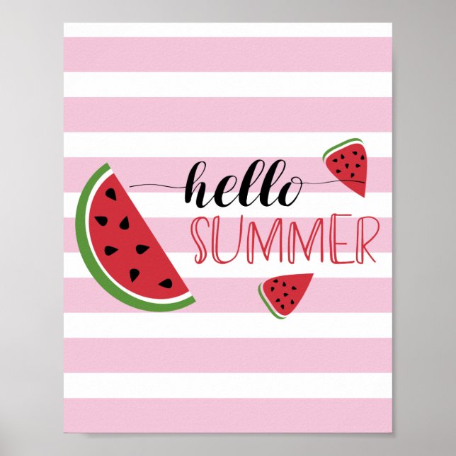 Hello Summer Watermelon Slices Cute Pink White Poster (Vorne)