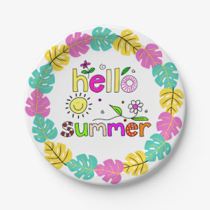 Hello Summer Word Art Tropical Palms 7" Pappteller