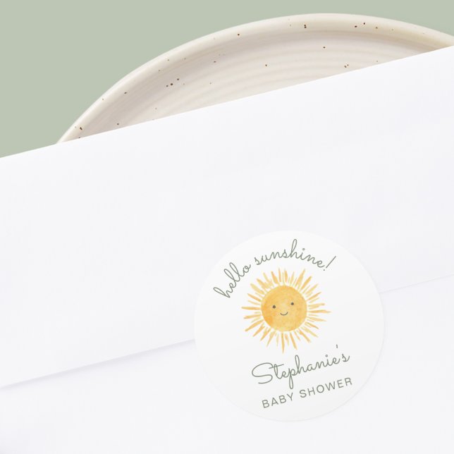 Hello Sunshine Baby Shower  Runder Aufkleber (Von Creator hochgeladen)