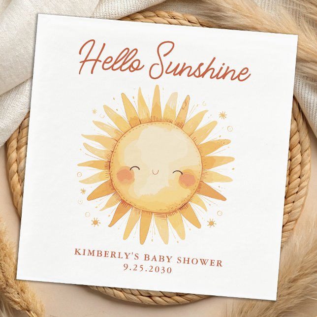 Hello Sunshine Boho Gender Neutral Sun Baby Shower Serviette (Von Creator hochgeladen)
