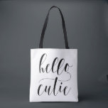 Hello Süsse Black Modern Calligraphy Polka Dots Tasche<br><div class="desc">Stilvoll und modern eingerichtete Totentasche mit modernem Kalligraphie- und Polka-Punktmuster. Diese motivierend Tasche ist als Geschenk perfekt. Hallo Süsse!</div>