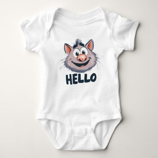 "Hello" Süße Tier Baby Bodysuit Strampler (Vorderseite)