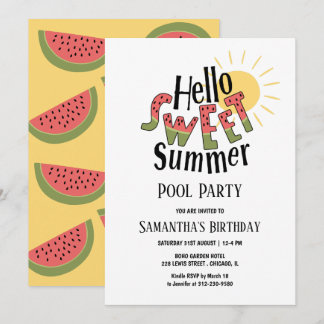 Hello Sweet Summer Watermelon Pool Party Bday Einladung