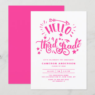 Hello Third Grade Rosa Abschluss zweiter Klasse Einladung