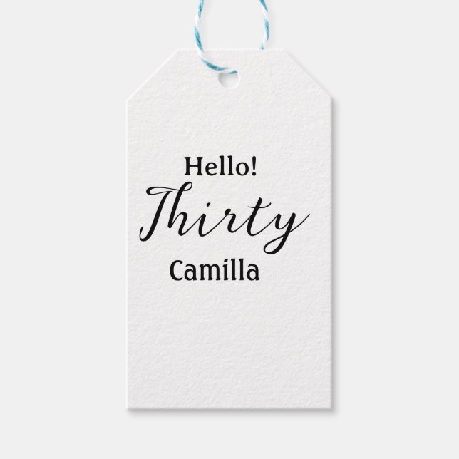 Hello thirty birthday name simple minimal elegant  geschenkanhänger (Vorderseite)