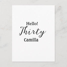 Hello thirty birthday name simple minimal elegant  postkarte