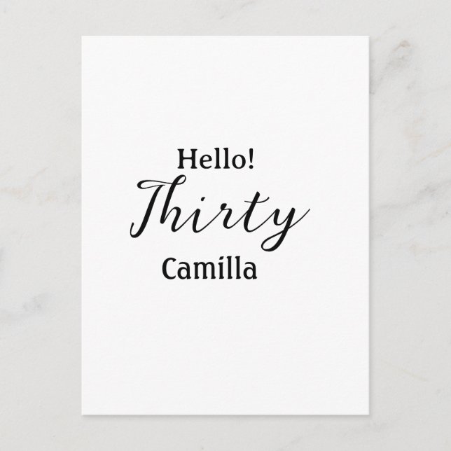 Hello thirty birthday name simple minimal elegant  postkarte (Vorderseite)