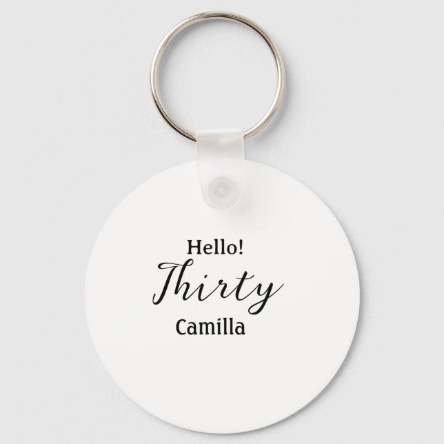 Hello thirty birthday name simple minimal elegant  schlüsselanhänger (Vorderseite)