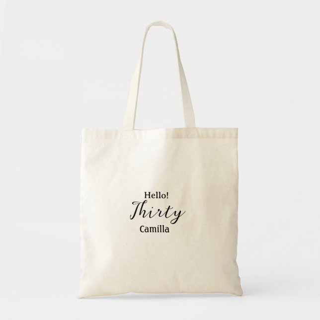 Hello thirty birthday name simple minimal elegant  tragetasche (Vorne)