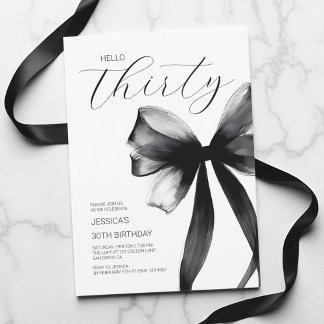 Hello Thirty Elegant Script Chic Bow 30. Geburtsta Einladung
