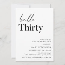 Hello Thirty Modern White Minimalistisch 30. Gebur