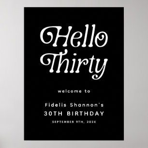 Hello Thirty Retro 30. Geburtstag Begrüßungszeiche Poster