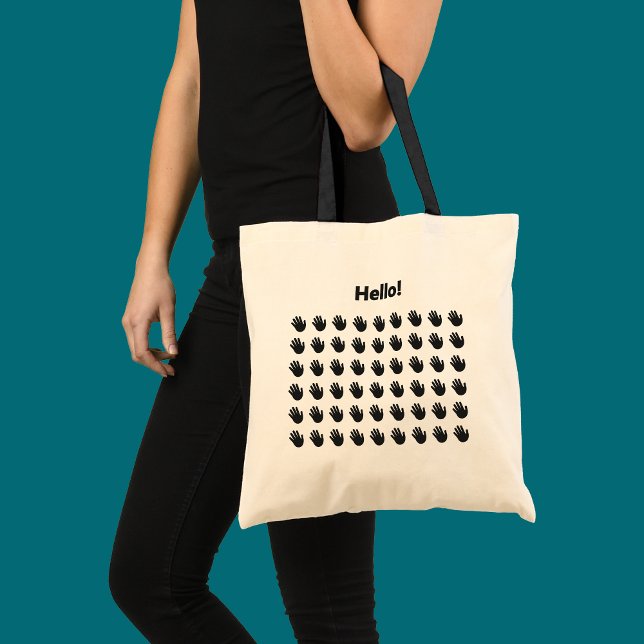 Hello Waving Hand Pattern Friendly Greeting Tragetasche (Tote bag from the "Just Wave" collection by Wave & Walk has a pattern of waving hands and a Hello.)